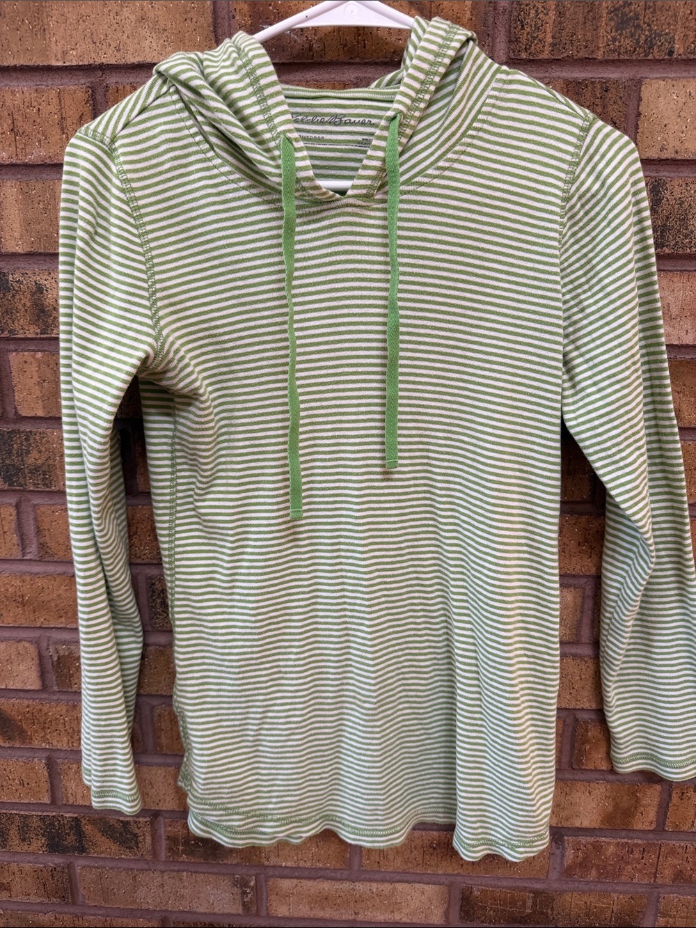 Eddie Bauer Green and White Striped Hooded Top